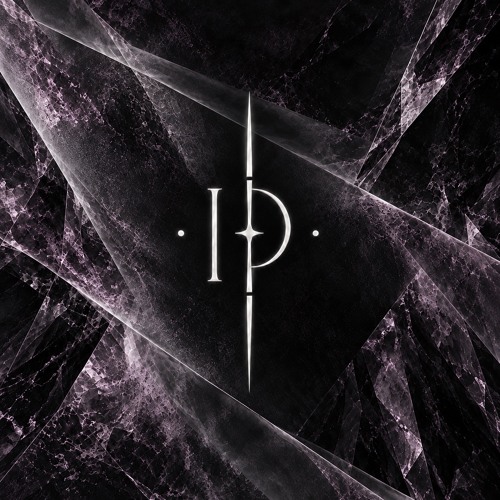 White Hologram People monogram framed by translucent, fractured violet-grey forms on black.